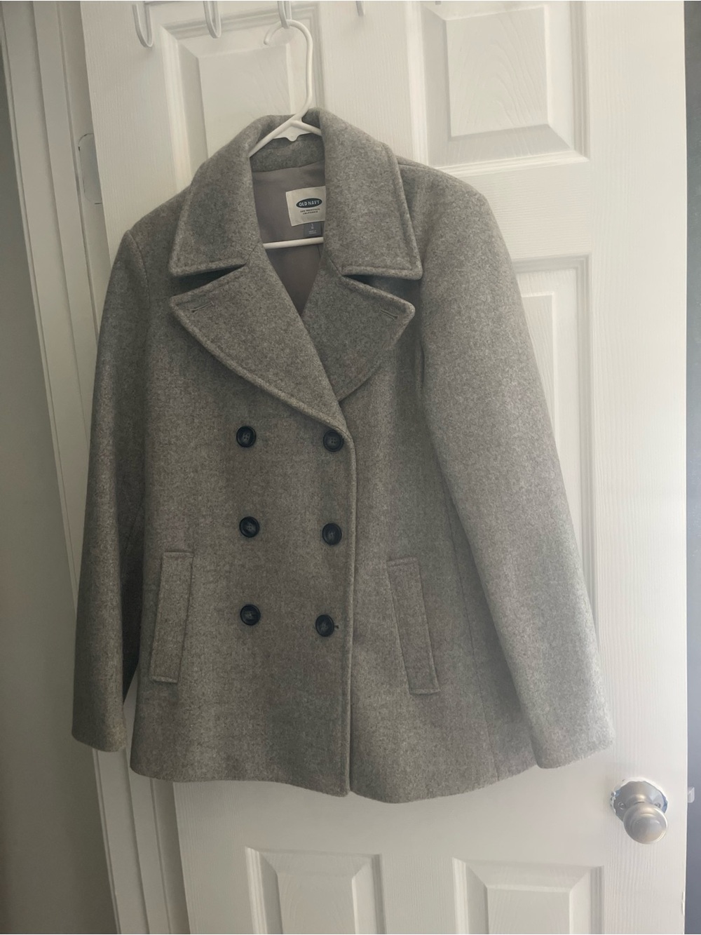 Lands' End Men's Light Grey Wool-Blend Double-Breasted Pea Coat